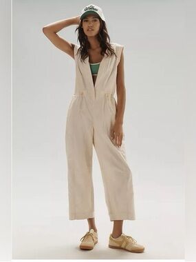 Daily Practice Anthroplogie Sleeveless Drawstring Jumpsuit in Cream